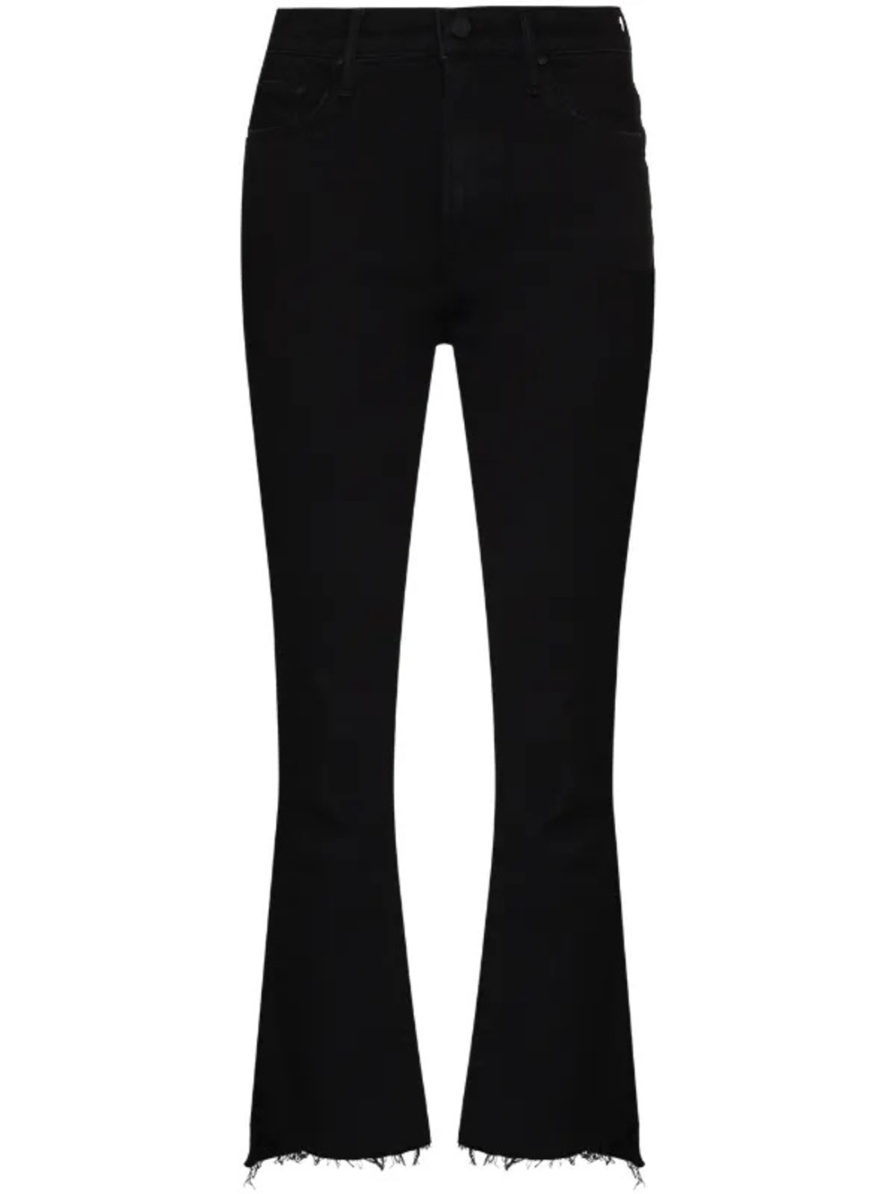 MOTHER Black High-Rise Flare Jeans with Frayed Hem